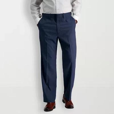 Haggar Jmh Sharkskin Windowpane Mens Plaid Stretch Fabric Classic Fit Flat Front Suit Pant In Blue