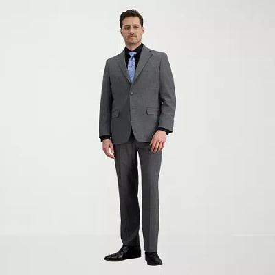 Haggar Jmh Sharkskin Windowpane Mens Stretch Fabric Classic Fit Flat Front Suit Pant In Gray