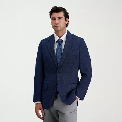 Haggar Jmh Tailored Prince Of Wales Mens Plaid Modern Fit Sport Coat In Blue