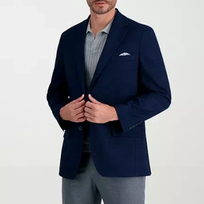 Haggar Jmh Tailored Tonal Plaid Mens Stretch Fabric Modern Fit Sport Coat In Blue