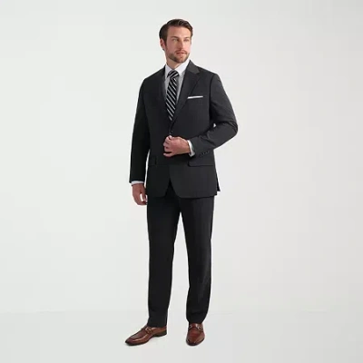 Haggar Jmh Tailored Wool Mens Stretch Fabric Modern Fit Windowpane Flat Front Suit Pant In Black