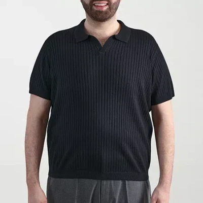 Haggar Johnny Collar Big And Tall Mens Short Sleeve Polo Sweater In Black