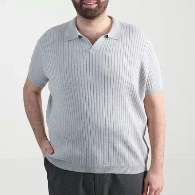 Haggar Johnny Collar Big And Tall Mens Short Sleeve Polo Sweater In Gray