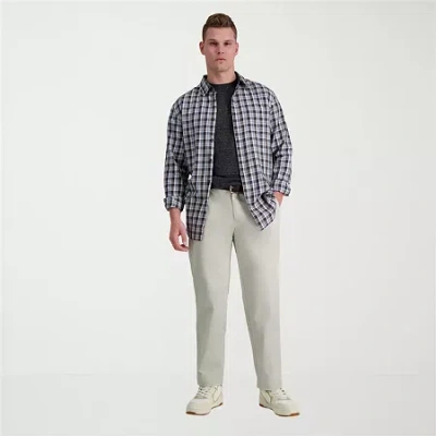 Haggar Life Khaki Chino Mens Comfort Waistband Slim Fit Flat Front Pant In Green