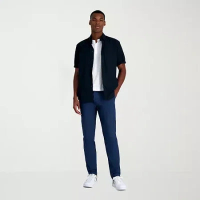 Haggar Life Khaki Flex Mens Comfort Waistband Straight Fit Flat Front Pant In Blue