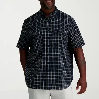 Haggar Linen Blend Mens Short Sleeve Regular Fit Big And Tall Button-down Shirt In Black