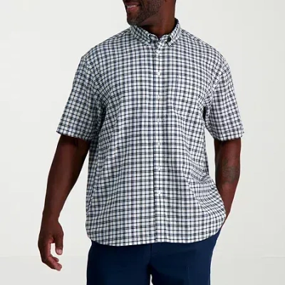 Haggar Linen Blend Mens Short Sleeve Regular Fit Big And Tall Button-down Shirt In Multi