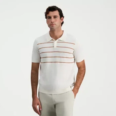 Haggar Linen Blend Retro Stripe Mens Short Sleeve Button Polo Sweater In White