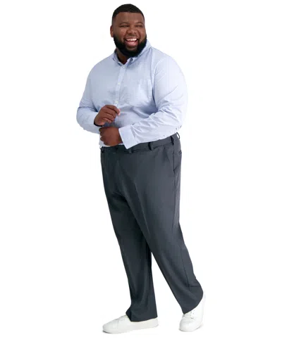 Haggar Men's Big & Tall Cool 18 Pro Classic-fit Expandable Waist Flat Front Stretch Dress Pants In Charcoal Heather