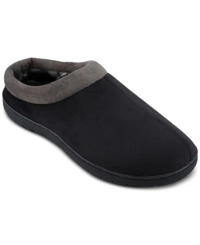 Haggar Men's Indoor/outdoor Microsuede Clog Slipper With Plaid Fleece Lining In Black