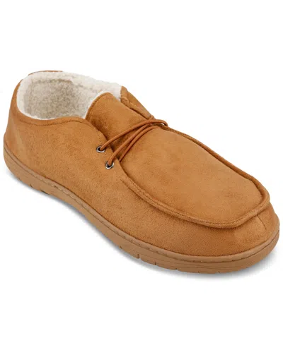 Haggar Men's Microsuede Chukka Boot Indoor/outdoor House Slipper With Cozy Fleece Lining In Tan