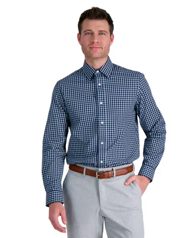Haggar Men's Premium Comfort Slim Fit Dress Shirt In Navy Check