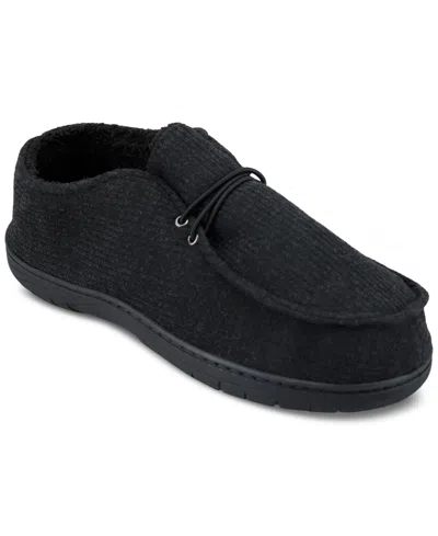 Haggar Men's Ribbed Fabric Chukka Boot Indoor/outdoor House Slipper With Cozy Fleece Lining In Black