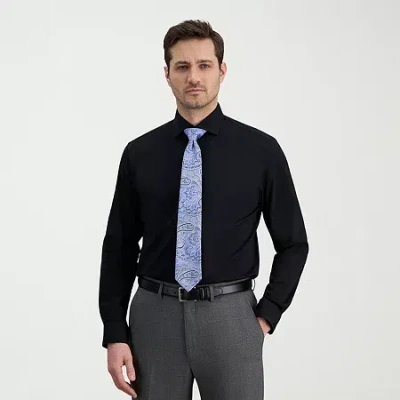 Haggar Mens Classic Fit Wrinkle Free Long Sleeve Dress Shirt In Black