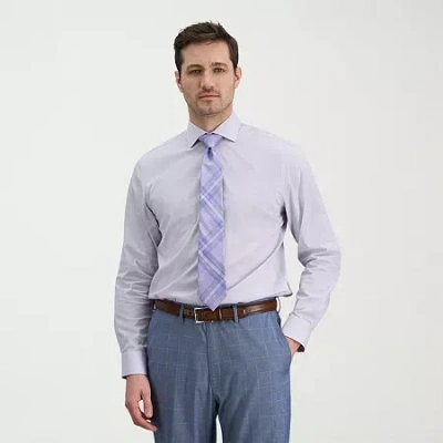 Haggar Mens Classic Fit Wrinkle Free Long Sleeve Dress Shirt In Purple