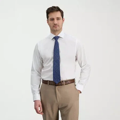 Haggar Mens Classic Fit Wrinkle Free Long Sleeve Dress Shirt In White