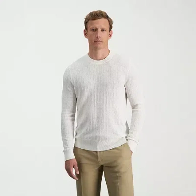 Haggar Mens Crew Neck Long Sleeve Pullover Sweater In White