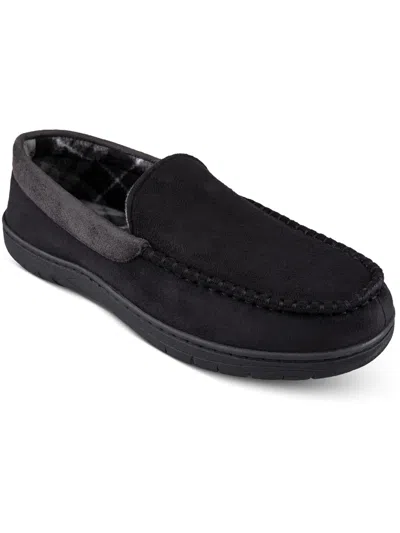 Haggar Mens Faux Suede Lined Loafer Slippers In Black