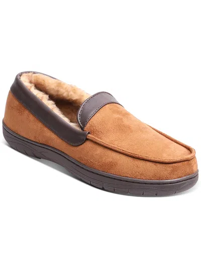 Haggar Mens Faux Suede Slip On Loafer Slippers In Brown
