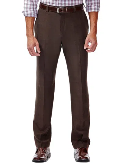 Haggar Men's Premium Comfort Stretch Classic-fit Solid Flat Front Dress Pants In Mocha