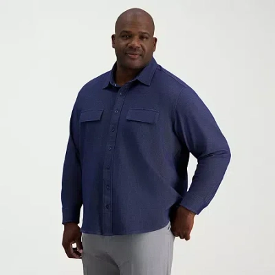 Haggar Mens Long Sleeve Regular Fit Big And Tall Button-down Shirt In Blue