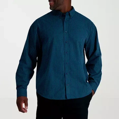 Haggar Mens Long Sleeve Regular Fit Big And Tall Button-down Shirt In Blue