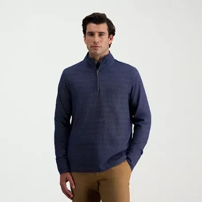 Haggar Mens Mock Neck Long Sleeve Quarter-zip Pullover In Blue