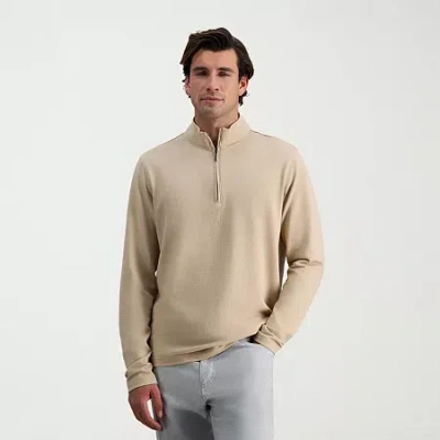 Haggar Mens Mock Neck Long Sleeve Quarter-zip Pullover In Brown