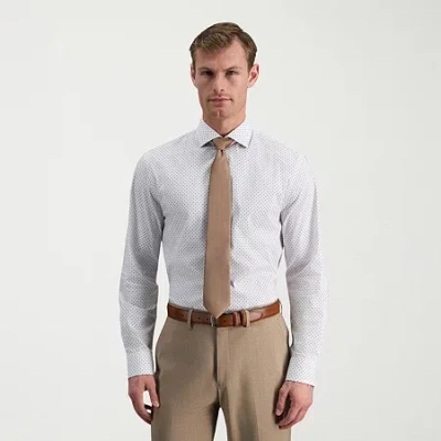 Haggar Mens Slim Fit Wrinkle Free Long Sleeve Dress Shirt In White