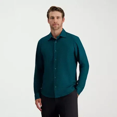 Haggar Performance Mens Long Sleeve Slim Fit Button-down Shirt In Green