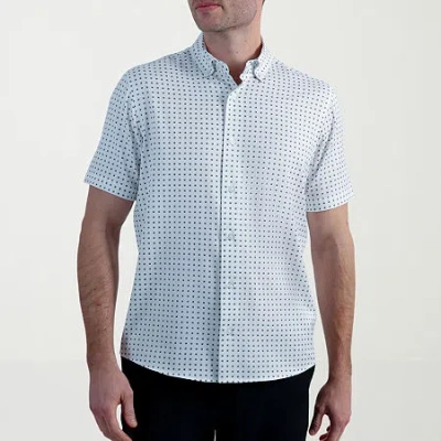 Haggar Performance Seersucker Mens Short Sleeve Slim Fit Button-down Shirt In Blue