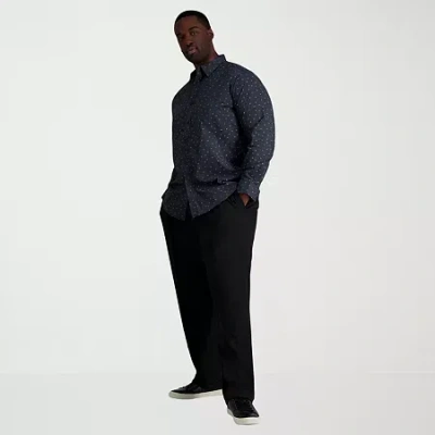 Haggar Premium Comfort Expandable Waist Mens Classic Fit Big And Tall Dress Pleated Pant In Black