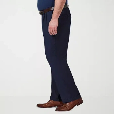 Haggar Premium Comfort Expandable Waist Mens Classic Fit Big And Tall Dress Pleated Pant In Blue