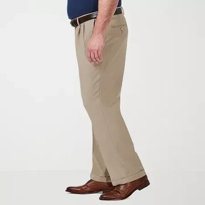 Haggar Premium Comfort Expandable Waist Mens Classic Fit Big And Tall Dress Pleated Pant In Brown