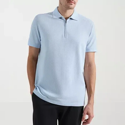 Haggar Premium Comfort Houndstooth Mens Regular Fit Short Sleeve Polo Shirt In Blue