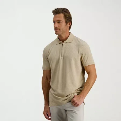Haggar Premium Comfort Houndstooth Mens Regular Fit Short Sleeve Polo Shirt In Neutral