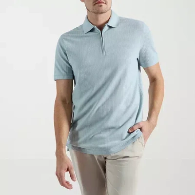 Haggar Premium Comfort Houndstooth Mens Regular Fit Short Sleeve Polo Shirt In Blue