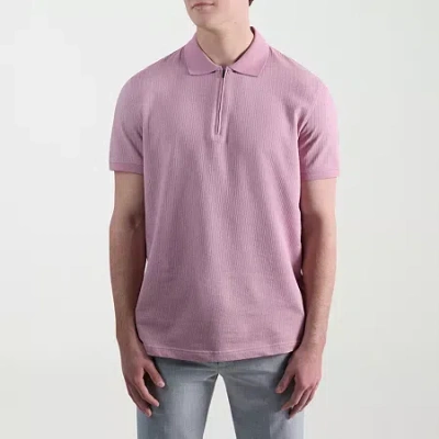 Haggar Premium Comfort Houndstooth Mens Regular Fit Short Sleeve Polo Shirt In Pink