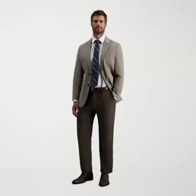 Haggar Premium Comfort Mens Cuffed Classic Fit Dress Pleated Pant In Brown
