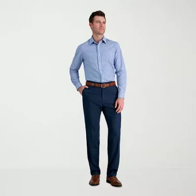 Haggar Premium Comfort Tonal Windowpane Mens Comfort Waistband Straight Fit Dress Flat Front Pant In Blue