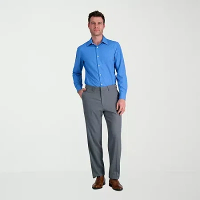 Haggar Premium Comfort Tonal Windowpane Mens Comfort Waistband Straight Fit Dress Flat Front Pant In Gray