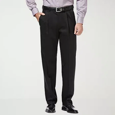 Haggar Premium No Iron Khaki Mens Classic Fit Pleated Pant In Black