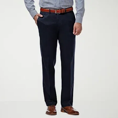 Haggar Premium No Iron Khaki Mens Comfort Waistband Straight Fit Flat Front Pant In Blue