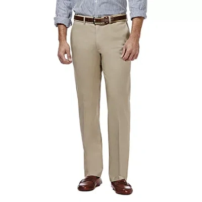Haggar Premium No Iron Khaki Mens Comfort Waistband Straight Fit Flat Front Pant In Neutral