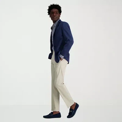 Haggar Premium No Iron Khaki Mens Comfort Waistband Straight Fit Flat Front Pant In Blue