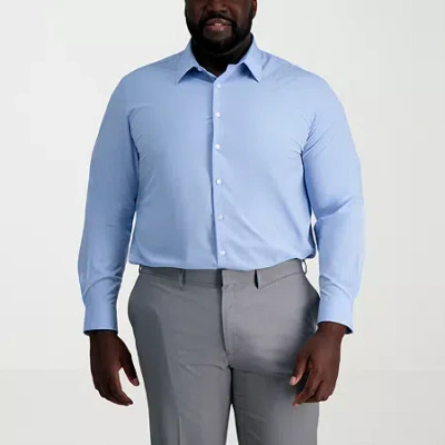 Haggar Smart Wash Big And Tall Mens Classic Fit Easy Care Long Sleeve Dress Shirt In Blue