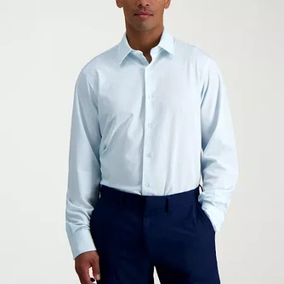 Haggar Smart Wash Mens Slim Fit Easy Care Long Sleeve Dress Shirt In Blue