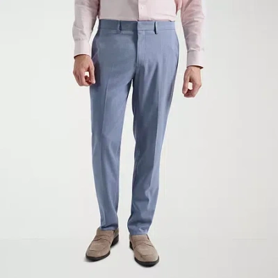 Haggar Smart Wash Tonal Plaid Mens Stretch Fabric Slim Fit Flat Front Suit Pant In Blue