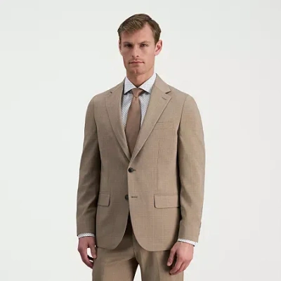 Haggar Smart Wash Tonal Plaid Mens Stretch Fabric Slim Fit Suit Jacket In Neutral