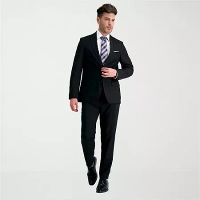 Haggar Smart Wash With Repreve Mens Stretch Fabric Slim Fit Flat Front Suit Pant In Black